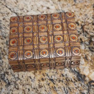 Vintage Small Hand Carved Hand Painted Wooden Trinket Jewelry Box Made in Poland